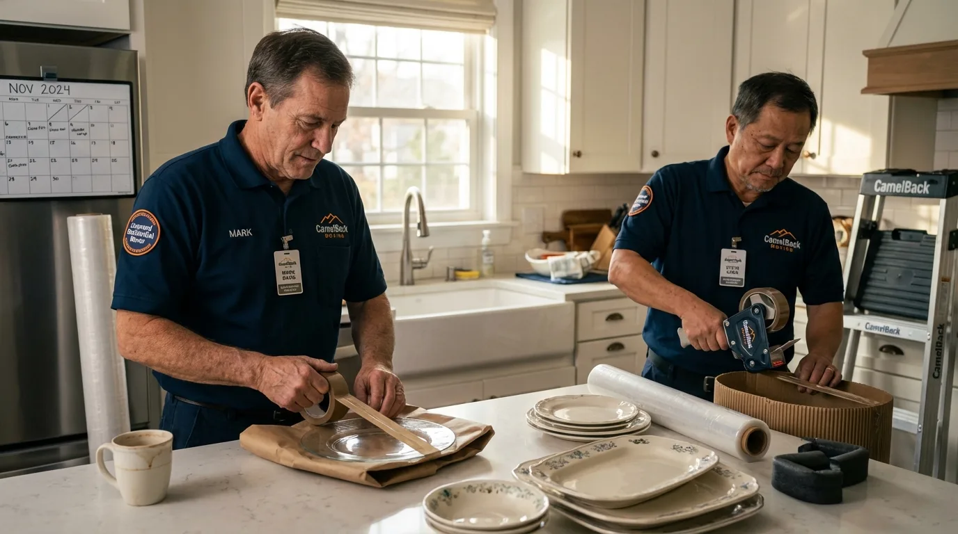 Professional crew packing kitchen dishware in Mims, FL